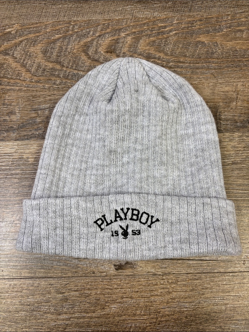 Playboy 1953 Logo Gray Ribbed Knit Cuffed Beanie Unisex